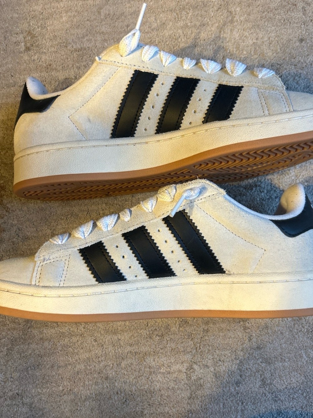 adidas Off-White Suede Sneakers with Black Stripes - Picture 3 of 6